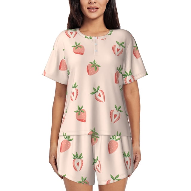Fotbe Strawberries Conjunto de Pijama Estampado para Mujer, 2 Piezas, Ropa de Dormir con Camiseta de Manga Corta y Shorts Suaves-X-Large