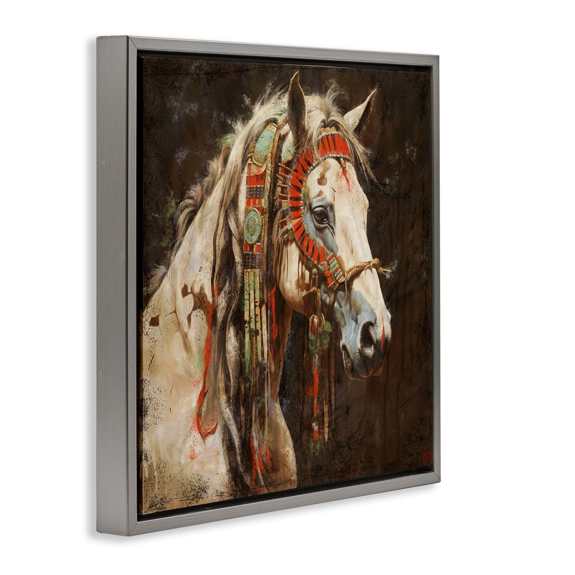 Stupell Industries Strong Traditional Horse Animals Painting Gray Floater Framed Canvas Art Print Wall Art, 18 x 18