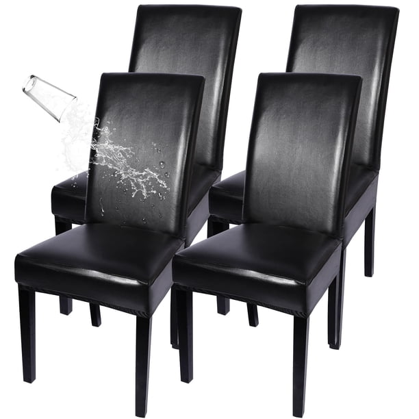 Set de fundas para sillas de comedor SearchI, de piel sintética, impermeable, 4 unidades, color negro