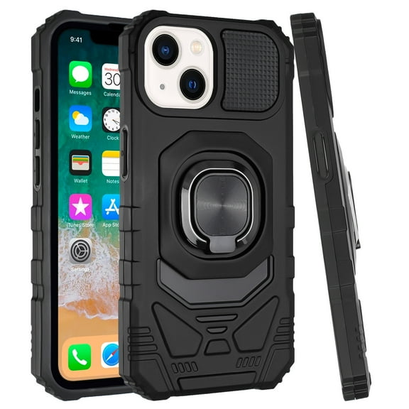 Designed for Samsung Galaxy S21 Ultra Hybrid Dual Layer with Rotate Magnetic Ring Stand Holder Kickstand, Rugged Shockproof Phone Case Cover [Black]