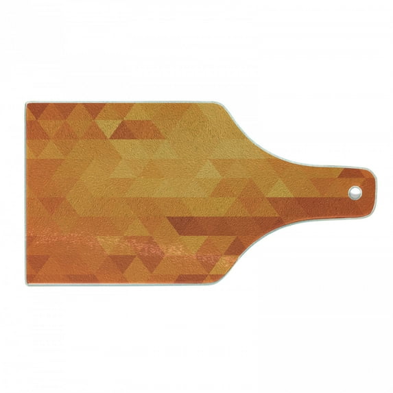 Orange Cutting Board, Triangle Mosaic Shapes and Patterns with Abstract Digital Pixel Like Effect Print, Tempered Glass Cutting and Serving Board, Wine Bottle Shape, Burnt Orange, by Ambesonne