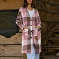 thumbnail image 3 of qucoqpe Womens Plaid Trench Coat Long Sleeve Button Up Casual Shacket Jacket Fall Winter Fashion Elegant Long Pea Coat with Pockets, 3 of 6