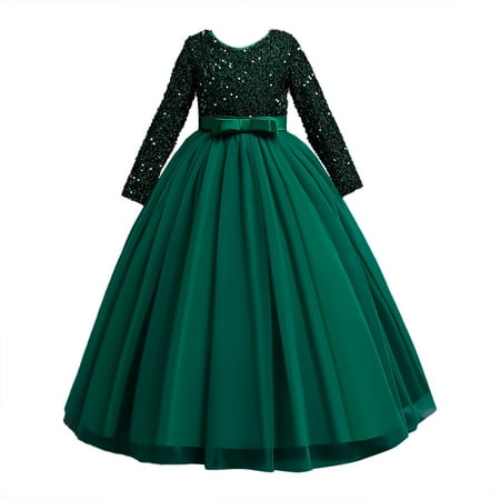 

JAHH Kids Gowns for Girls Kid Vintage Flower Lace 3/4 Long Sleeves Formal Wedding Party Dance Dress for Wedding Birthday Holiday Partys Gown(11-12 Years Green)