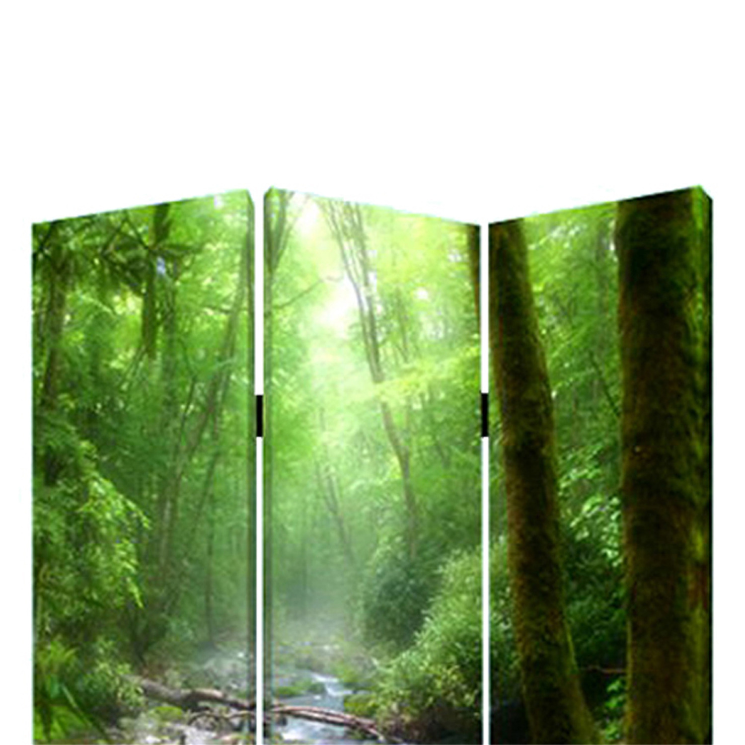 3 Panel Foldable Canvas Screen with Rainforest Print in Green - image 3 of 3