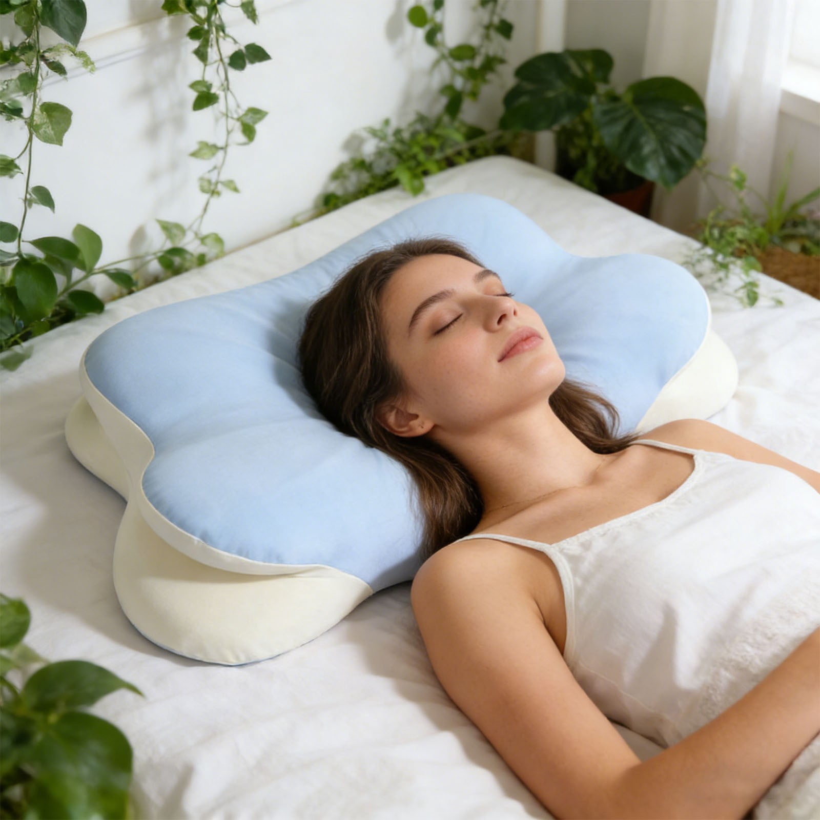 Flower Shaped Ergonomic Cloud Cervical Pillow, Neck Pain Relief Bed Pillow for Side Back Stomach Sleepers, Breathable Anti-Pilling Soft Sleeping Pillow