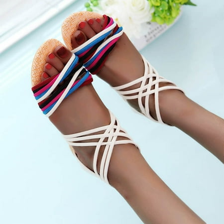 

Women s Shoes Summer Back Zipper Slippers Multicolor Wedge Sandals Beach Shoes