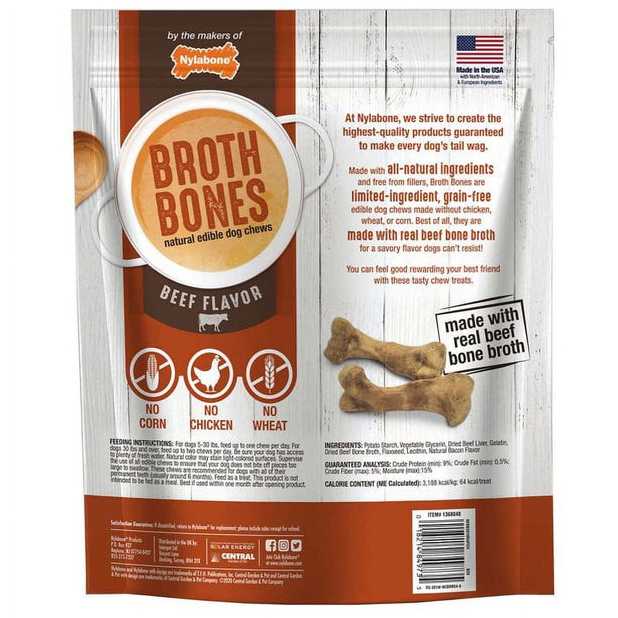 2 Pack Nylabone Broth Bones Natural Edible Dog Chews 54 ct 2.38 LB (108 CT Total)