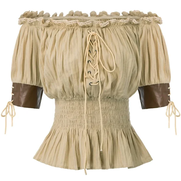 Atuendo aristocrático Medieval para mujer, blusa Vintage Retro Steampunk, Top de manga victoriana, camisas con hombros descubiertos, ropa femenina