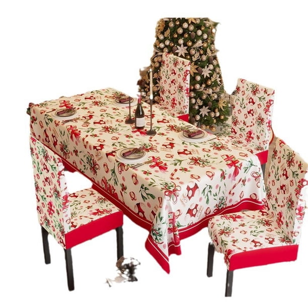Tres juegos de manteles navideños y fundas para sillas Decoración navideña de Papá Noel Decoración de mesa para cena Fiesta de bodas