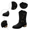 thumbnail image 6 of Fall Wide Mid Calf Cowboy Cowgirl Boots for Women Boho Ethnic Suede Buckles Winter Chunky Heel Dress Riding Boots, 6 of 8