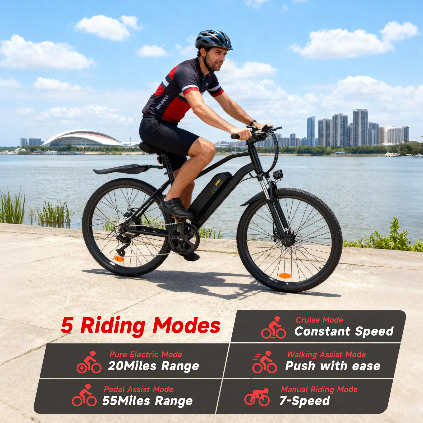 FlyORO 26in Electric Bike for Adults,500W Mountain Electric Bicycle with 13Ah Removable Battery,Front Damping System,Black
