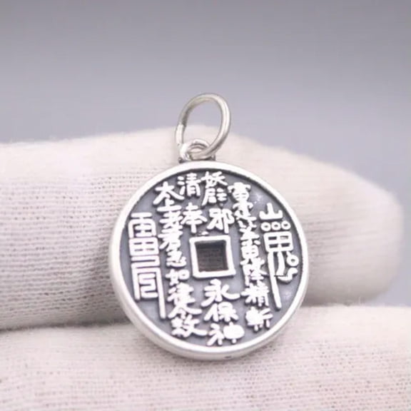VIVIDELLE Pure 999 Fine Silver Men Women Lucky Carved Amulet Coin Round Pendant 1.95g 