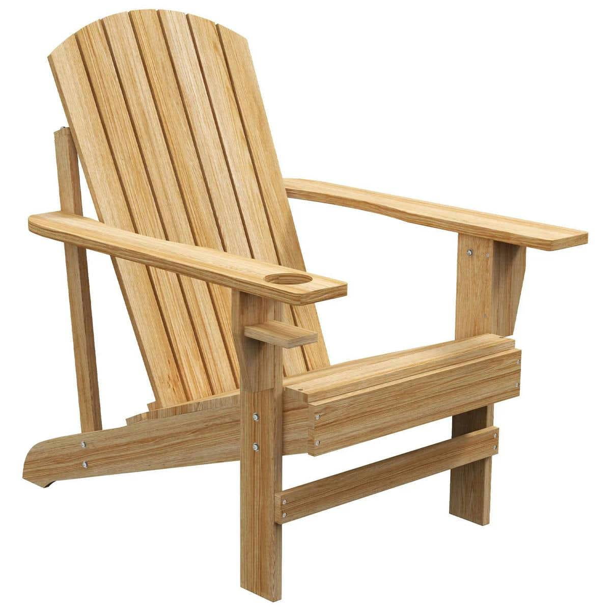 Yardi Yarda Oversized Adirondack Chair, Outdoor Porch Seating, Classic Log Lounge with Built-in Cupholder, Natural