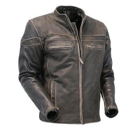 Vintage Brown Leather Vented Motorcycle Jacket - Scooter Style