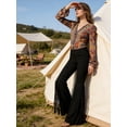 thumbnail image 5 of High Waisted Faux Suede Feel Knit Fringe Flare Pants High Density Tassel Bell Bottoms Western Cowgirl Style Stretchy Trousers for Nashville Country Music Festival Stagecoach and Rodeo, 5 of 8