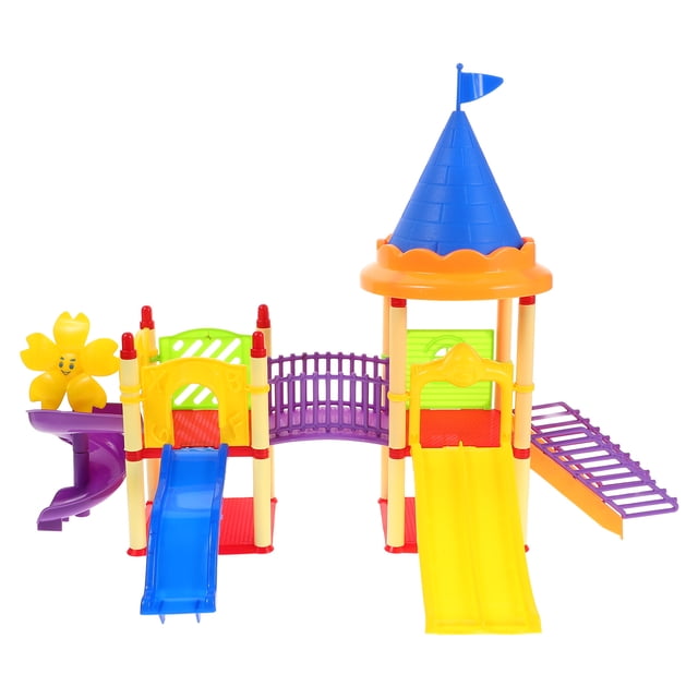 Shisuyan 1 Set Small Playground Models For Kids Small Slide Toy Model Children Mini House Ornament Mini Slide Toy Model Miniature Playground Model