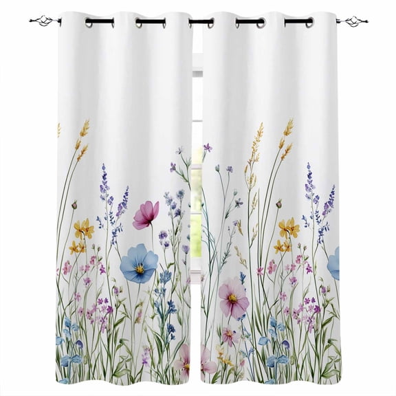 Spring Floral Blackout Curtains 45 Inches Long, Colorful Botanical Wildflower Summer Thermal Insulated Black Out Curtains, Small Darkening Window Curtain Drapes for Cafe Bedroom 42"x45" 2 Panels