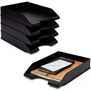 Angle View: 4 Pack Black Stackable Paper Trays Letter, Plastic Desk Document Organizers, 10 x 13.45 x 2.5 inches