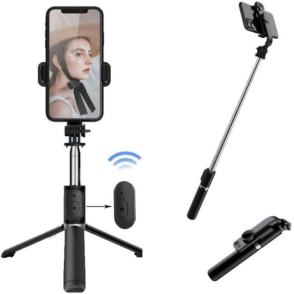 Tianle Phone Tripod Stand & Selfie Stick Tripod, All in One Cell Phone Tripod, Cellphone Tripod with Wireless Remote and Phone Holder, Portable, Lightweight,Compatible with All Phones(Black)