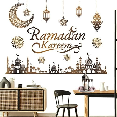 Ramadan Decorations Ramadan Eid Mubarak Kareem Stickers, Islamic Wall Decor Happy Ramadan Mubarak Arabic Party Decor, Window Living Room Bedroom Mirror Wall Ramadan Party Decorations Supplies
