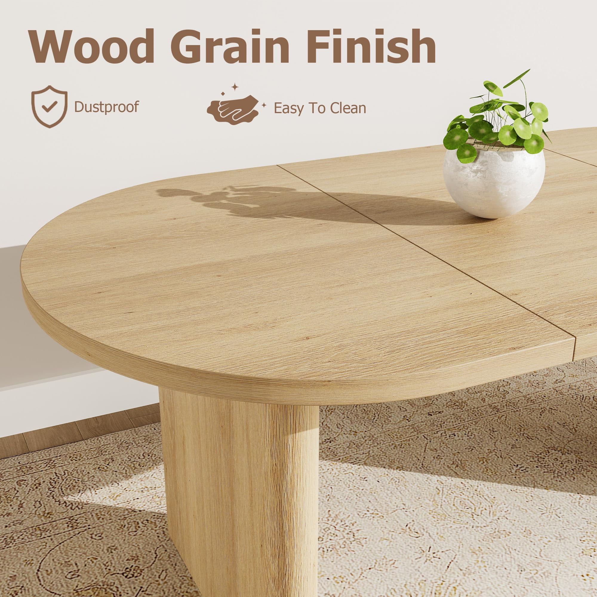 Oval Dining Table for 6-8 People, Long Large Kitchen Table with Thick Sturdy Wooden Base, Farmhouse Dining Room Table for for Kitchen, Living Room, Office