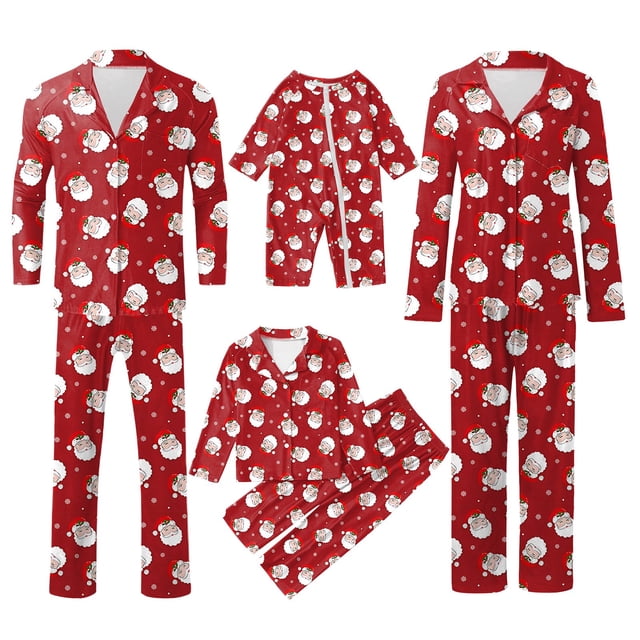 Pyjamas Assortis Père Noël, Tenues Familiales Assorties Confortables, Parfaits pour les Vacances en Famille (Rouge)