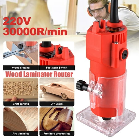 

110V 1/4 Wood Router Kit Electric Handheld Laminate Trimmer Hand Palm Compact Router With Fixed Base 800W 30000r/min