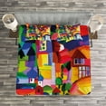 thumbnail image 3 of Ambesonne Art Quilted Bedspread Set 3 Pcs, Modern Vivid Buildings, King Size, Multicolor, 3 of 3