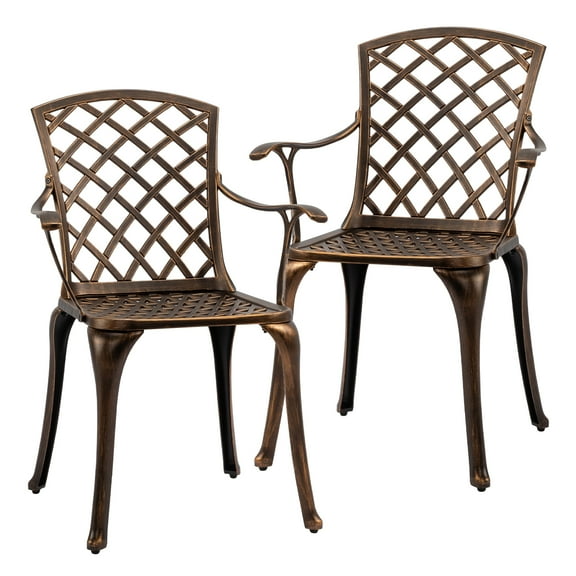 Ktaxon 2PC Outdoor Dining Chairs, Cast Aluminum Patio Chairs  for Poolside, Deck, Porch Bronze, without Cushion