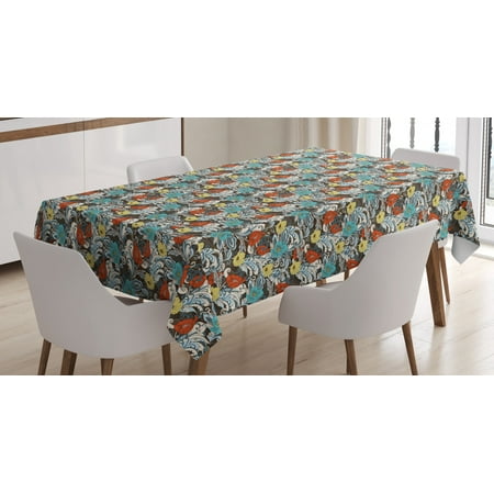 

Poppy Tablecloth Cartoon Hand Drawn Colorful Flourishing Garden Design Buds Petals Leaves and Curls Rectangular Table Cover for Dining Room Kitchen 52 X 70 Inches Multicolor by Ambesonne