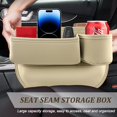 thumbnail image 3 of Car Leather Cup Holder Gap Bag, seat Gap Storage Box, with Water Cup Holder Gap Storage Box, Adjustable car seat Storage Box, can Store Glasses, Phone, Keys, Cards (Brown A) (Passenger Side White), 3 of 14