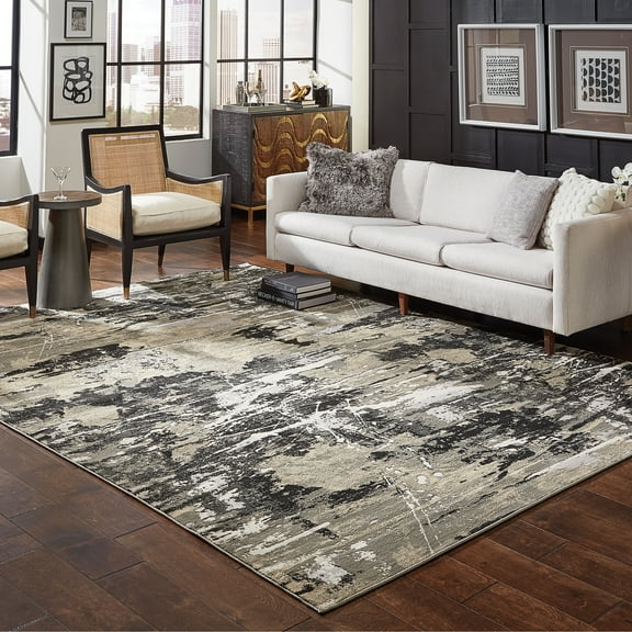 Style Haven  McHugh Hi-low Textured Abstract Black and Gold Area Rug 6'7" x 9'6" 6' x 9' Bedroom,Dining Room
