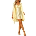 thumbnail image 2 of Unique Bargains Women's 4pcs Satin Pajama Set 3/4 Sleeve Top Nightgown Lace Robe Sets, 2 of 5