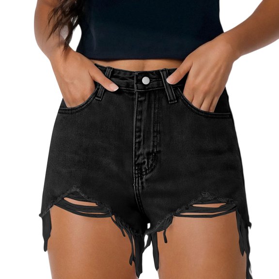 Wuphunn Womens Jean Shorts High Waisted Casual Shorts for Women Plus Size Jean Shorts Jean Shorts Womens Stretchy Women's Jean Shorts Shorts for Women Trendy Bike Shorts Women Black L