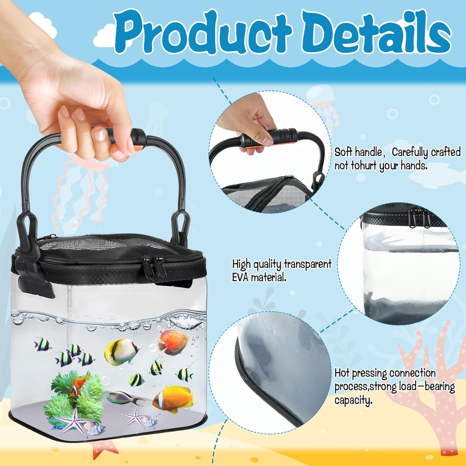 2 Sets Catch Plastic Beach Aquarium Kit, Release Aquarium Box for Beach with Retractable Net Bag and Transparent Portable Handheld（Black）