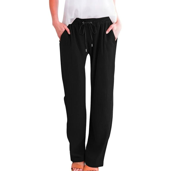 Black Womens Pants Womens Daily Elastic Waist Straight Solid Color Casual Pants Loose Long Corduroy Trousers Casual Pants Women