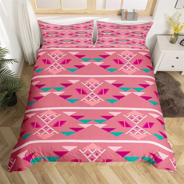 Western Exotic King Duvet Cover Red Aztec Comforter Cover Ethnic Tribe Trippy Feather Bedding Set Moroccan Mexican Style Bed Set