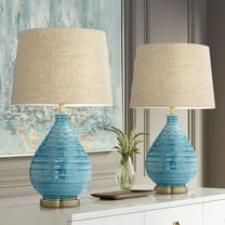360 Lighting Kayley 24" High Small Mid Century Modern Coastal Table Lamps Set of 2 Blue Ceramic Living Room Bedroom Bedside