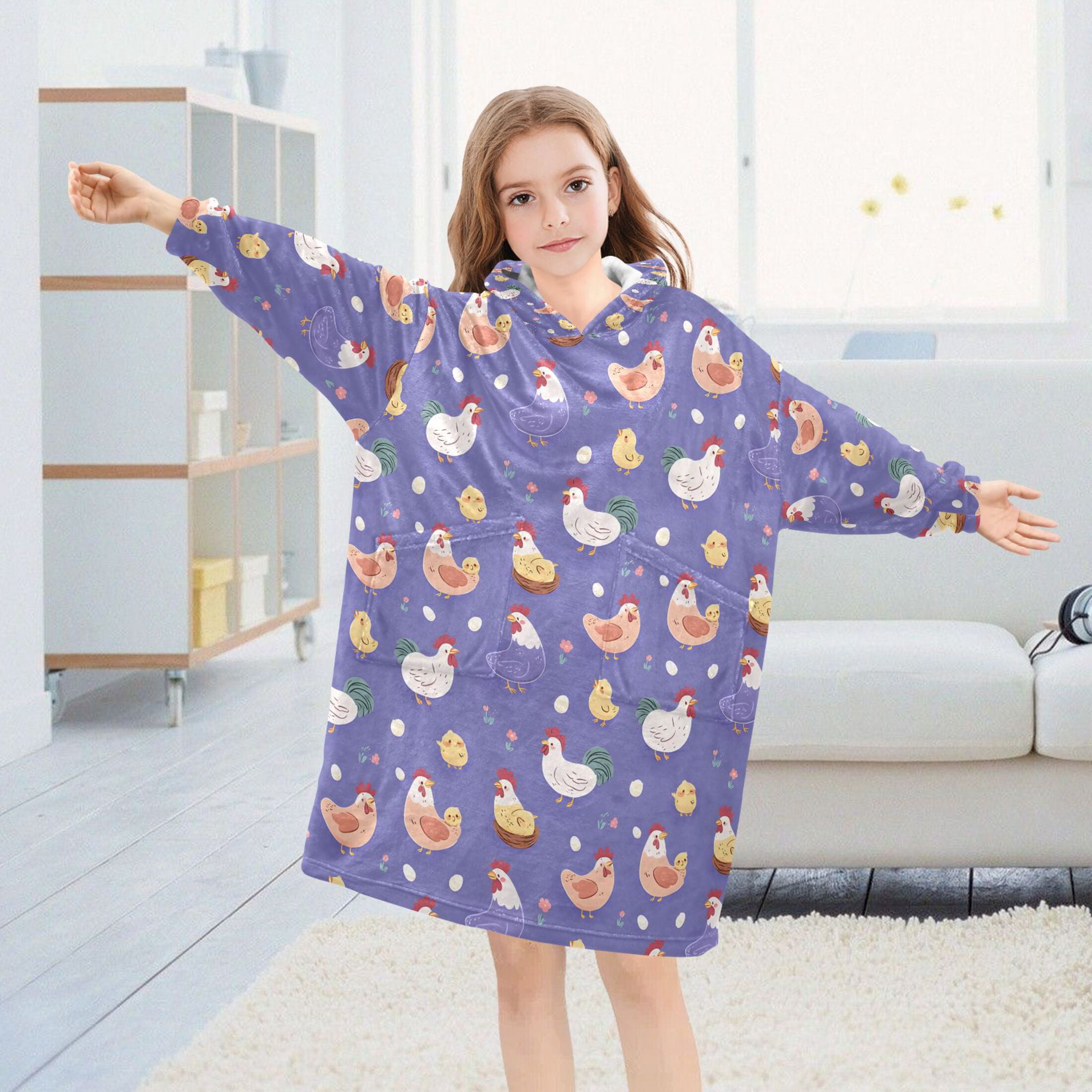 joogoo Blanket Hoodie for Cartoon Chickens Purple Oversize Sweatshirt 3-14 YR L