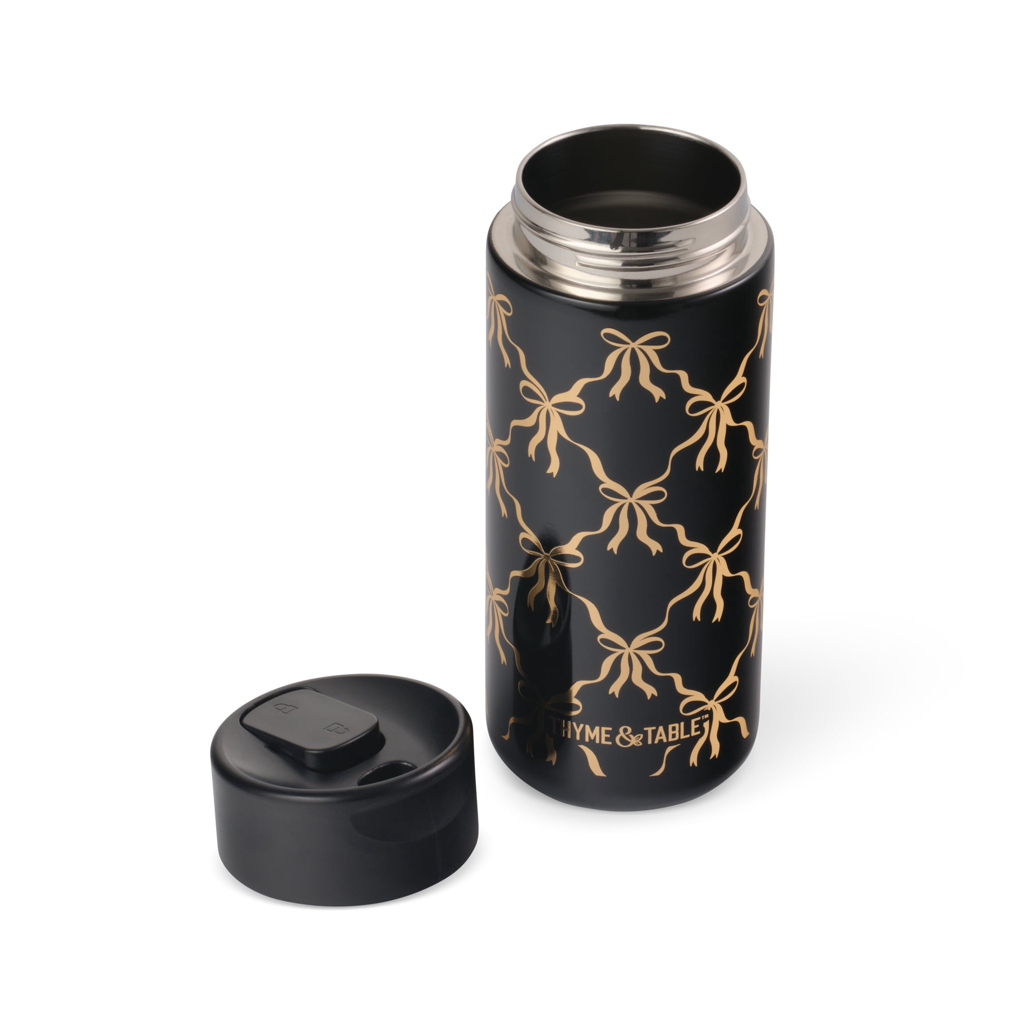 Thyme & Table 22oz Stainless Steel Coffee Tumbler, Black Bows