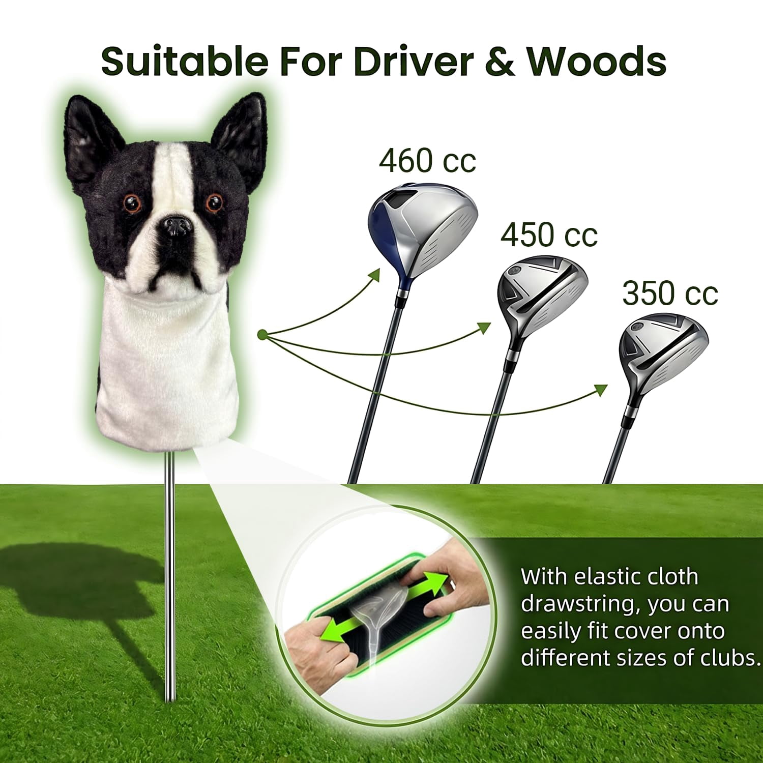 FurEverClone Boston Terrier Golf Club Headcover, Dog Golf Driver & Woods Club Cover, Golden Dog Golf Head Cover