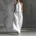 thumbnail image 2 of Guluxicc 2 Piece Womens Outfit Sets Halter Neck Sleeveless Twist Knot Top High Waist Wide Leg Pants with Pockets Outfits for Casual Wear, 2 of 6