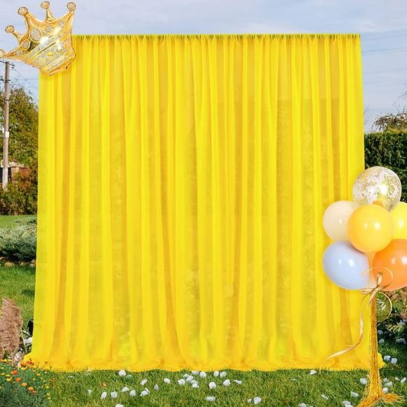 Yellow Backdrop Curtain Panels, 10ft x 7ft Wrinkle-Free Sheer Chiffon Fabric Backdrop Drapes for Wedding Party Arch