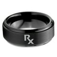 thumbnail image 2 of Tungsten Medical Prescription Pharmacy Symbol Band Ring 8mm Men Women Comfort Fit Black Step Bevel Edge Brushed Polished, 2 of 4