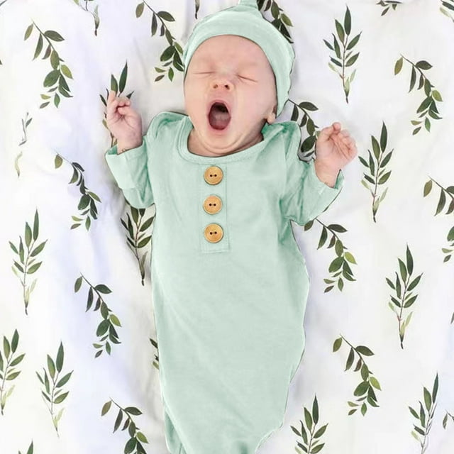 Product Category Boys Bodysuits Sleepwear Set for – Soft Bamboo Viscose Sleeper Gown with Mittens for Baby Boys and Girls
