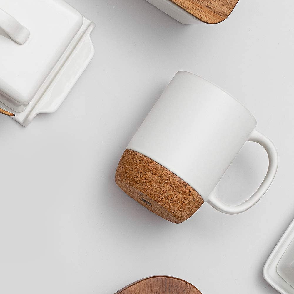 Kopmath Double Wall Ceramic Coffee Mug with Lid, 15oz