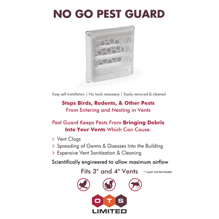 No Go Pest Guard Dryer Vent Bird Stop - Dryer Vent Grill - Pest Guard - Stops Birds Nesting In Dryer Vents & Bathroom Exhaust Vents Pipe Louver Vent Hood Cover