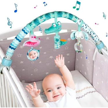 Ludolm Baby Stroller Arch Toys, Mobile for Bassinet Crib, Detachable Activity Musical Animal Arch Toys with Rattles BB Squeaker Teether