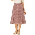 thumbnail image 1 of Unique Bargains Jupe Paysanne pour Femme à Taille Élastique, Ligne A, Midi, Imprimé Feuilles, Rouge Blanc, TP, 1 of 8