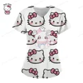 thumbnail image 4 of Camiseta con cuello en V para trabajadores del cuidado de Hello Kitty, ropa de trabajo de clínica, Tops de manga corta, uniforme de enfermera estampado, 4 of 6